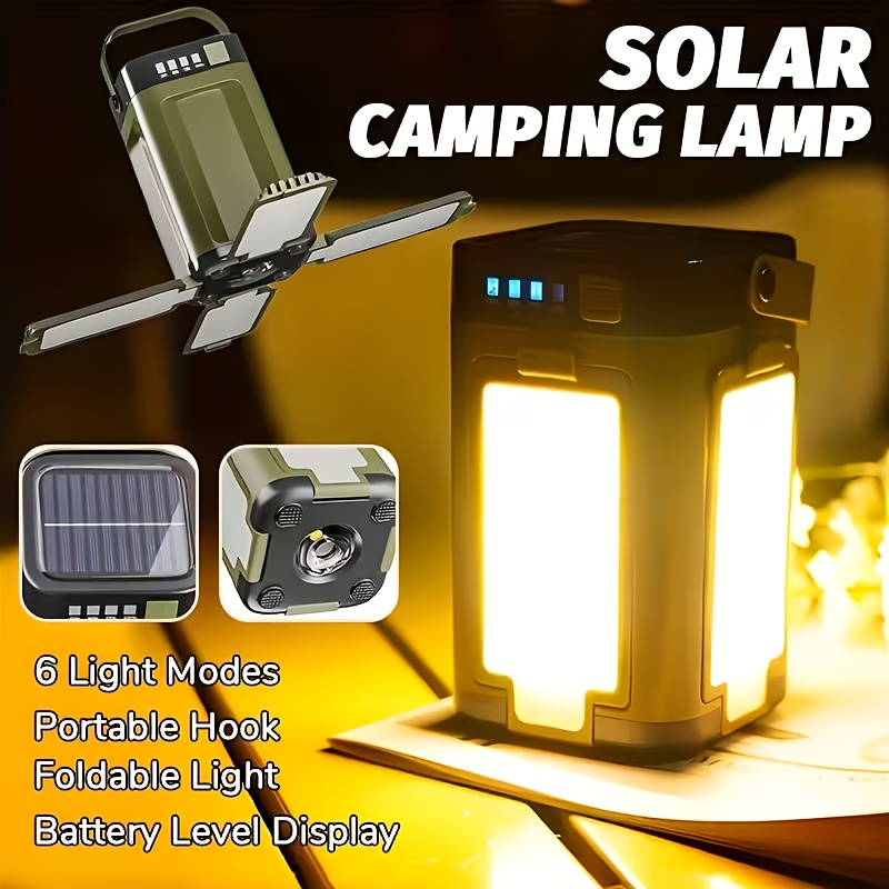 Outdoor Camping Lights - ソーラー充電式折りたたみ式2000mAhパワーバンク付き屋外ポータブルキャンプライト、インテリジェントディスプレイ搭載ポータブル吊り下げテントライト
