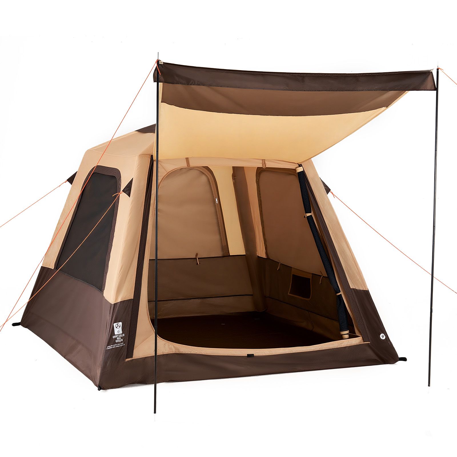 Outdoor Camping On Youtube - キャンプテント、4人用インフレータブルキャビンテント、充電式ポンプ付き、TPUエアチューブ＆5つの大型メッシュ窓、持ち運び簡単設置、防水、キャリーバッグ付き、家族でのアウトドアキャンプ＆ハイキングに最適、ベージュ