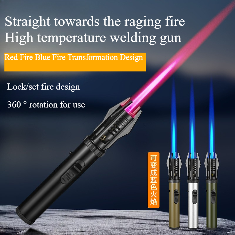 Outdoor Windproof Lighter - 1800 ° 高温スプレーガンブタンガスライター金属屋外防風ブルー強力な炎トーチジェットライター溶接ツール
