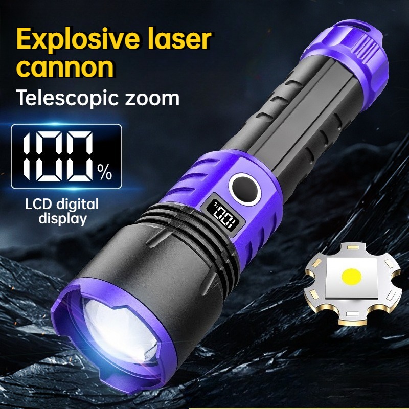 Outdoor Camping Lights - 多機能強力ライト LED 懐中電灯 USB 充電ズーム可能デジタルディスプレイアルミ合金トーチアウトドアキャンプ