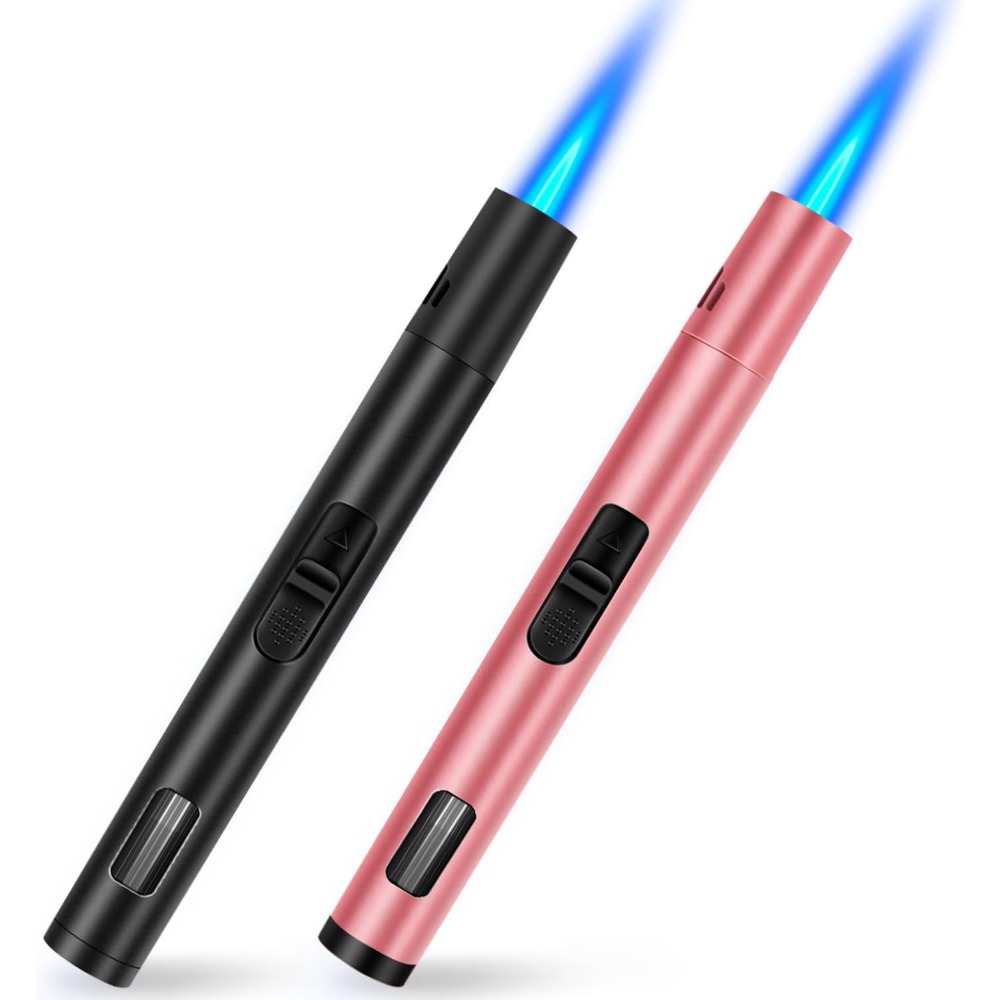 Outdoor Windproof Lighter - 2個セット 詰め替え可能な防風トーチライター、銅製ジェットフレーム ブタンライター、燃料残量確認窓付き キャンプ、バーベキュー、キャンドル用