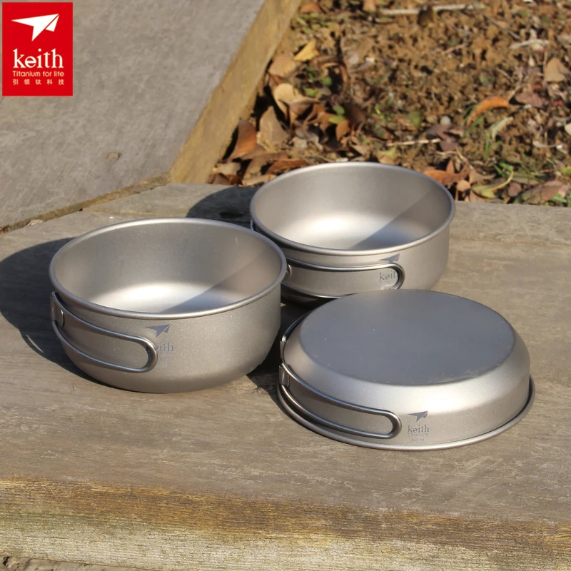 Outdoor Camping Cooking Equipment - キース 3 個チタン調理器具パンボウルセット折りたたみハンドルクックセット屋外旅行狩猟キャンプ調理セット Ti6053