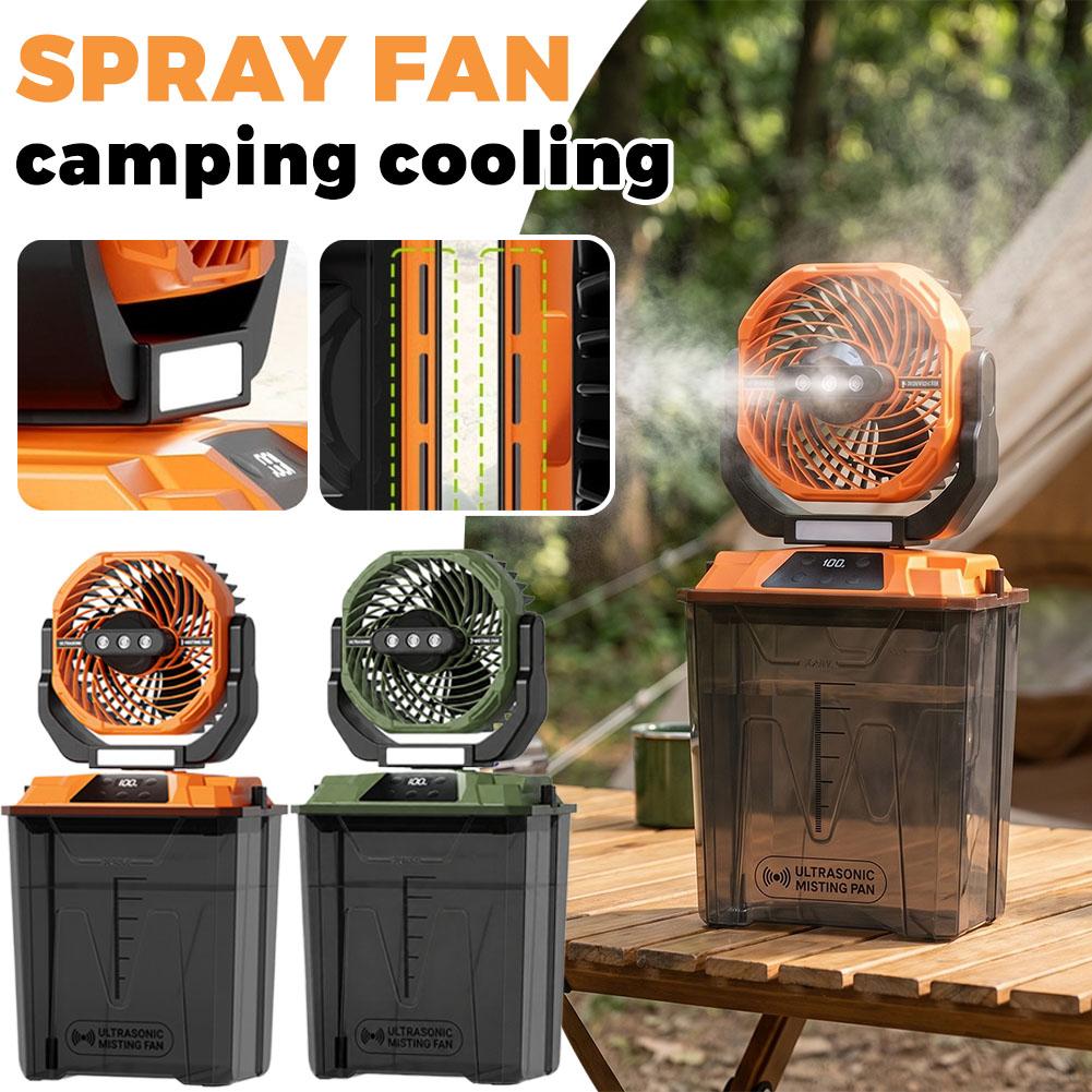 Outdoor Camping Ventilator - 新型屋外ミストファン キャンプ用冷却ポータブルファン テントライト付き 充電式 首振り 10000mAh