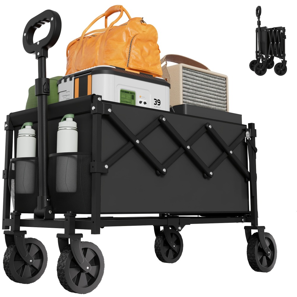 Outdoor Y Camping - 折りたたみ式ガーデンカート 耐荷重360ポンド ポータブルホイール付きワゴン 折りたたみ式ユーティリティカート ショッピング、キャンプ、スポーツ、ガーデン、屋外、屋内、多目的使用 ブラック