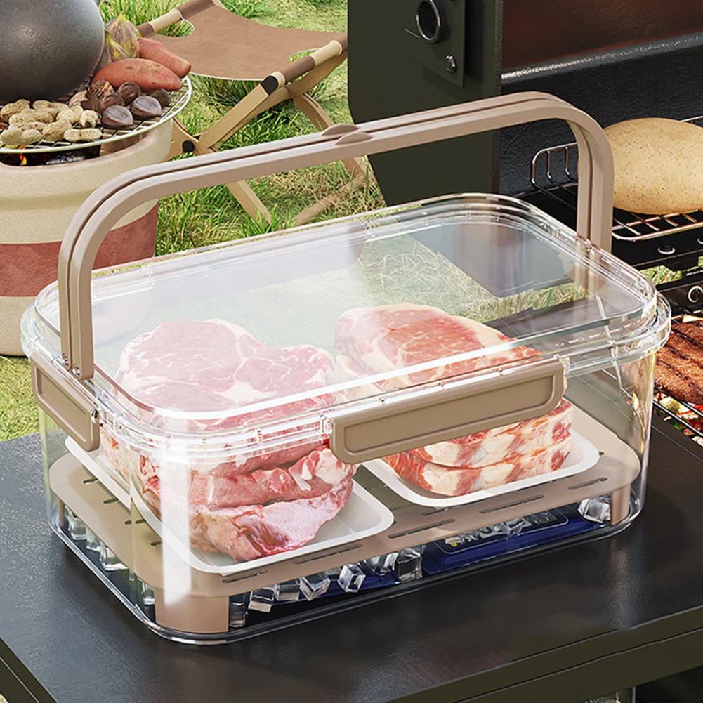 Outdoor Camping Box - ポータブル食品保存容器 大容量 気密鮮度ボックス 排水プレート付き 屋外ピクニック キャンプ用