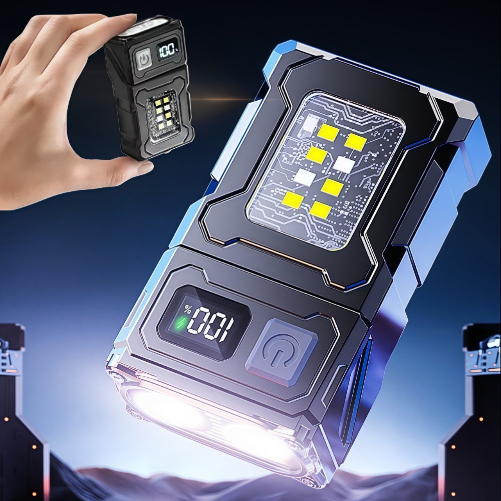Outdoor Camping Lights - 充電式ミニLED懐中電灯、マグネットクリップ付き作業灯、キーホルダーライト、ポケットEDCトーチ、アウトドアキャンプ、ハイキング、釣り用