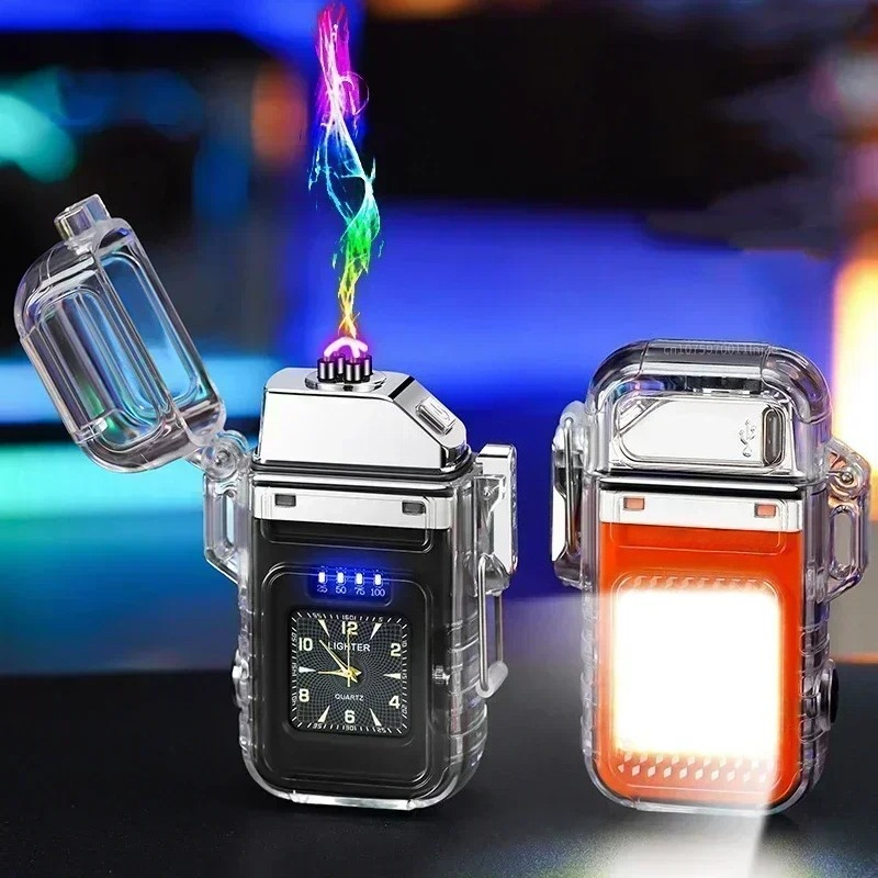 Outdoor Windproof Lighter - 新しい防水時計ライター防風 USB プラズマ充電式ライター屋外ポータブルシガーライターメンズ腕時計ギフト