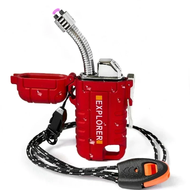 Outdoor Windproof Lighter - 防水ダブルアークプラズマライター,充電式ウインドブレーカー,屋外キャンプ用,無炎喫煙アクセサリー