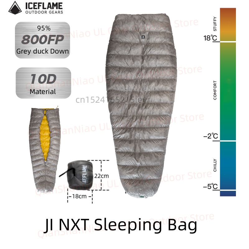 Ultralight Sleeping Bag - アイスフレームミイラ底なし寝袋、グレーダックダウンキルト、アウトドアキャンプ、ハイキング撥水、アイスフレイムフリー800fp