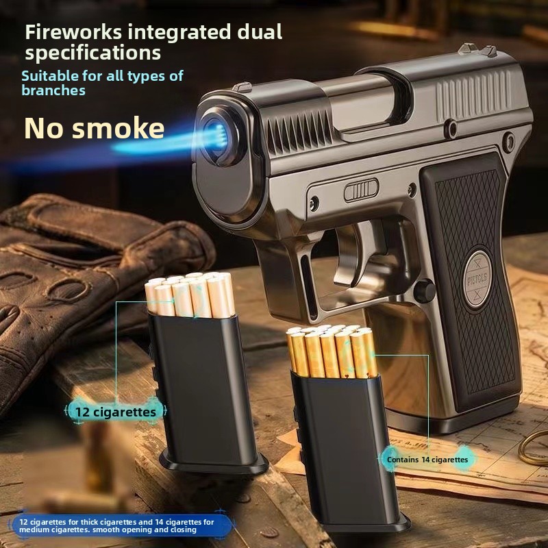 Outdoor Windproof Lighter - 防風ベルト付き3連シガレットケース ピストル型ライター メタルジェットターボ インフレータブル屋外用ライター 名入れ可能 メンズギフト