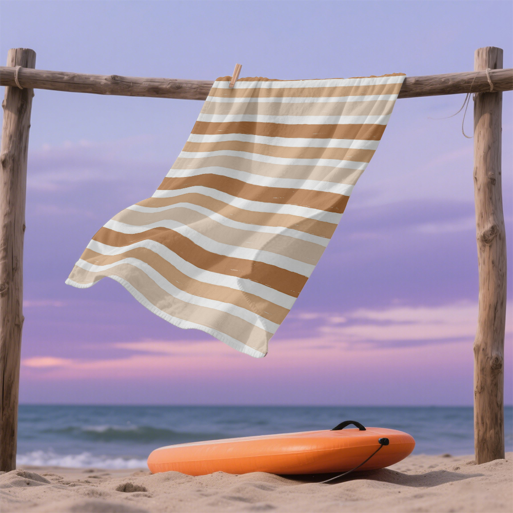 ヌードブラッシュストロークストライプコンパクトトラベルビーチ - Camp Towel Microfiber のレビューと価格
