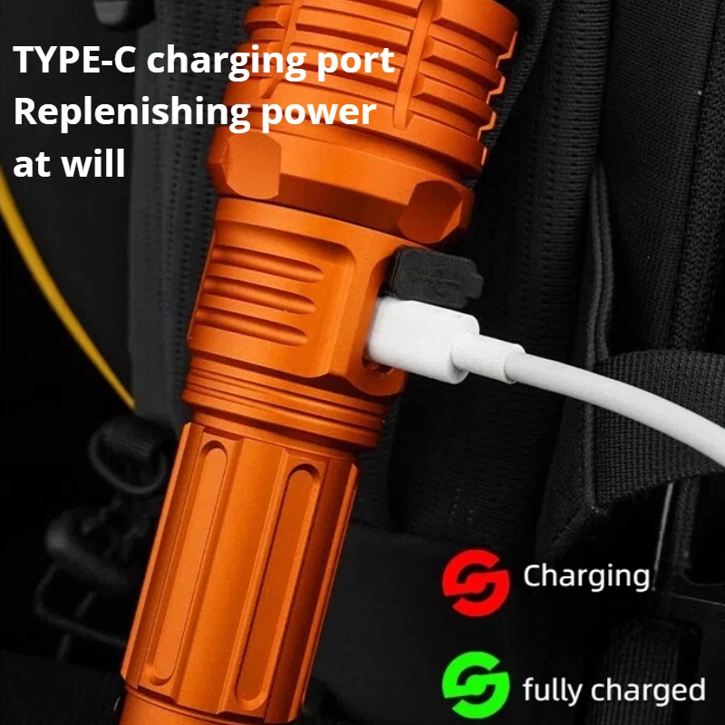 強力な光 LED 懐中電灯ズーム可能 TYPE-C 充電式屋 - Outdoor Camping Lights のレビューと価格