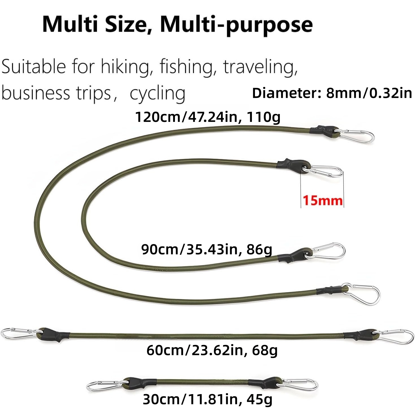 2本組 弾性ロープ アルミフック 8mm 耐衝撃ロープ 柔軟 - Outdoor Camping Extension Cord のレビューと価格