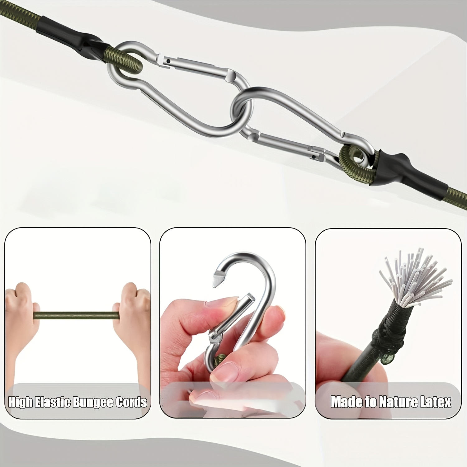 2本組 弾性ロープ アルミフック 8mm 耐衝撃ロープ 柔軟 - Outdoor Camping Extension Cord のレビューと価格