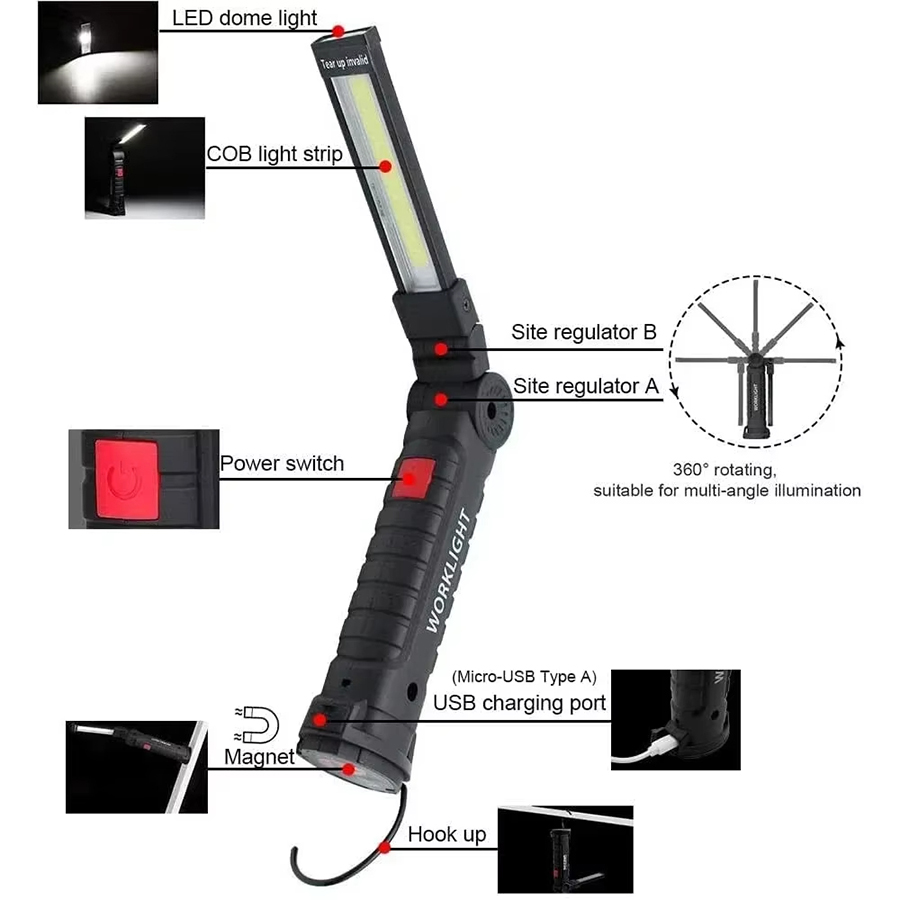 ポータブル LED 懐中電灯 磁気フック付き 屋外修理作業灯 - Outdoor Camping Lights のレビューと価格
