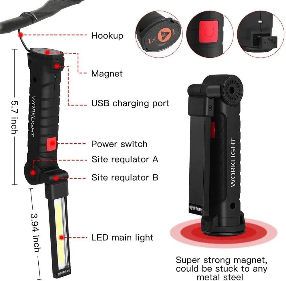 ポータブル COB LED 懐中電灯 USB 充電式ワークラ - Outdoor Camping Lights のレビューと価格