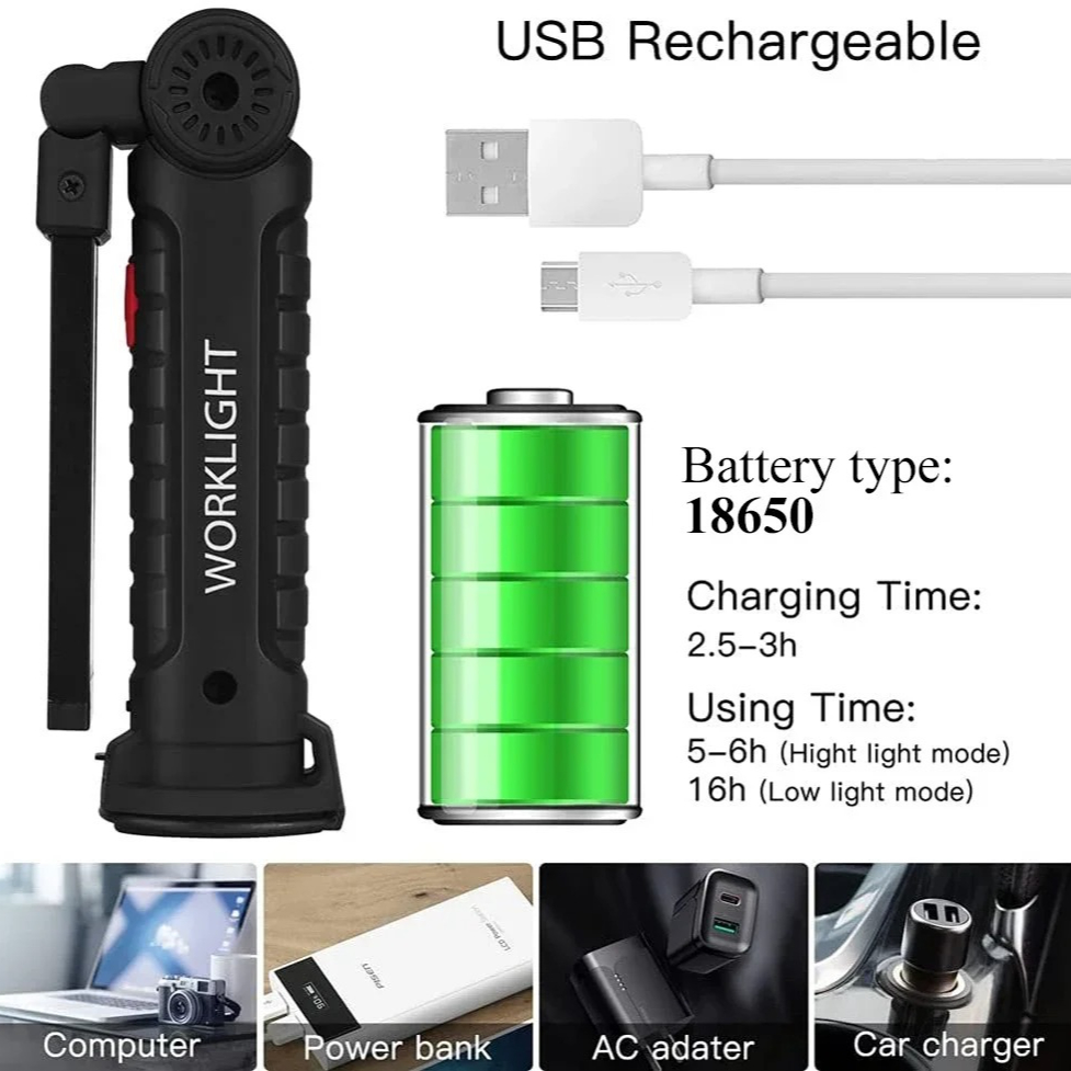 ポータブル COB LED 懐中電灯 USB 充電式ワークラ - Outdoor Camping Lights のレビューと価格