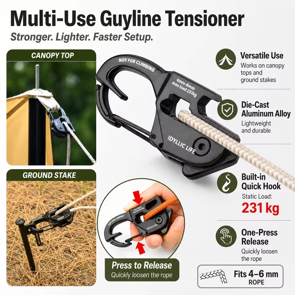 アルミ合金テントロープテンショナー強力な耐荷重アジャスターポ - Outdoor Camping Extension Cord のレビューと価格