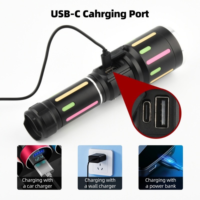 ハイパワー白色光蛍光懐中電灯充電式ズーム可能長距離懐中電灯屋 - Outdoor Camping Lights のレビューと価格