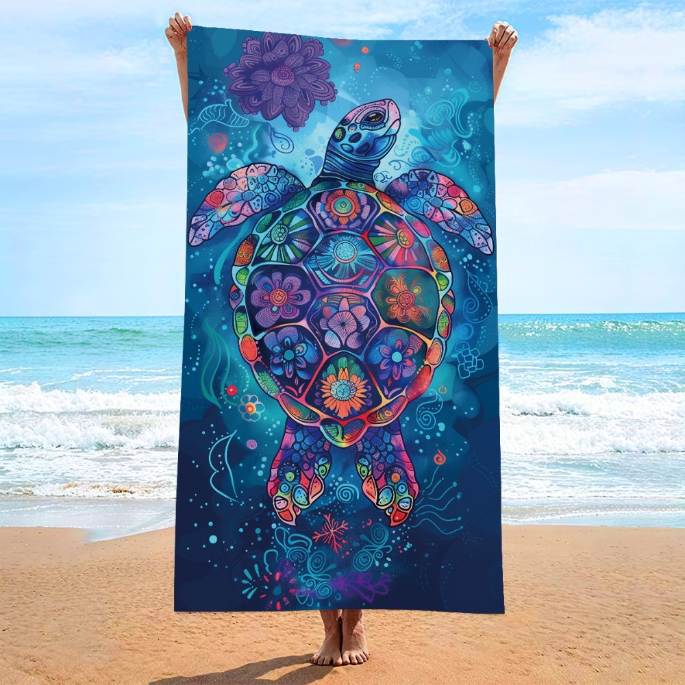カラフルなウミガメビーチタオル 39x71インチ バスタオル - Camp Towel Microfiber のレビューと価格