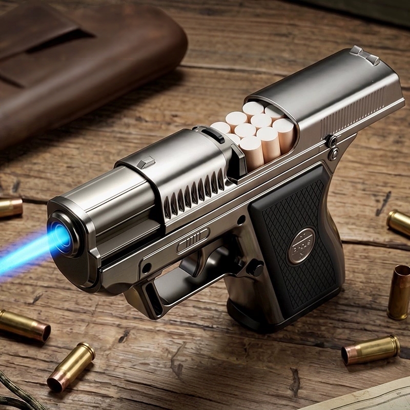 防風ベルト付き3連シガレットケース ピストル型ライター メタ - Outdoor Windproof Lighter のレビューと価格
