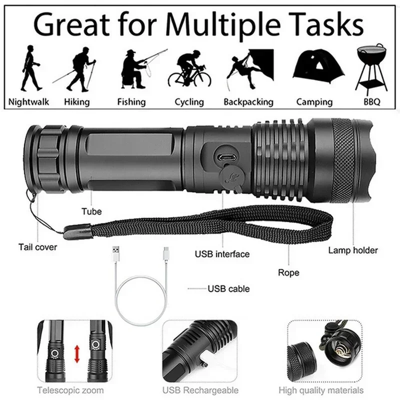 ハイパワー XHP70 LED 懐中電灯 USB-C 充電式 - Outdoor Camping Accessories のレビューと価格